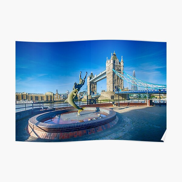 Girl with a Dolphin at Tower Bridge Poster