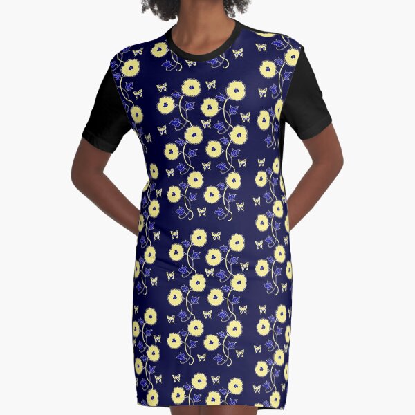 Art Nouveau - Yellow on Blue Graphic T-Shirt Dress