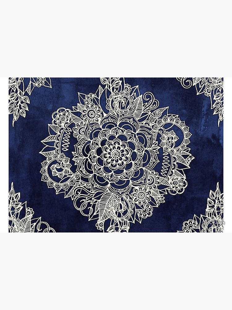 Cream Floral Moroccan Pattern on Deep Indigo Ink by micklyn