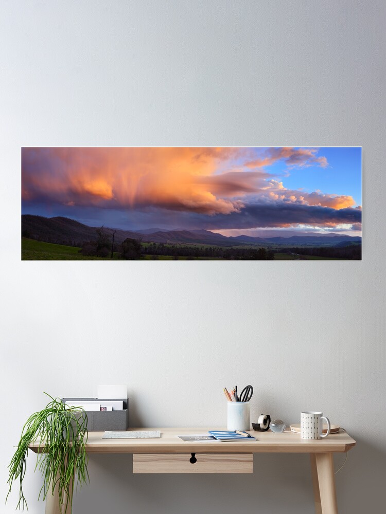 Thumbnail 2 of 3, Poster, Stormy Sunset over Happy Valley, Myrtleford, Victoria, Australia designed and sold by Chockstone.