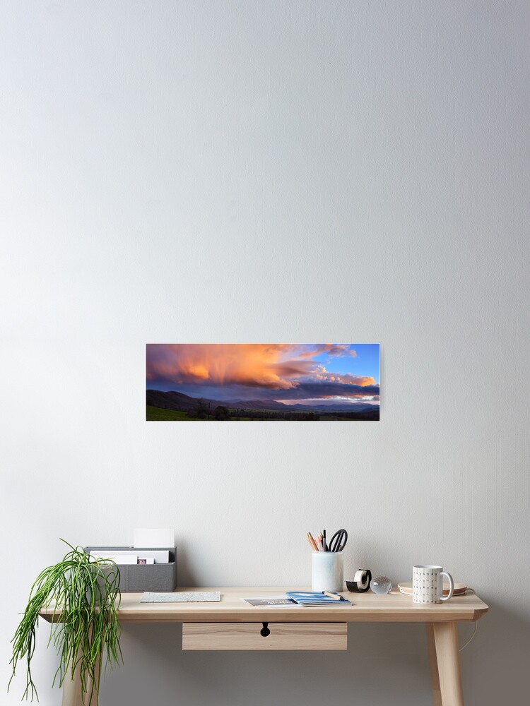 Thumbnail 2 of 3, Poster, Stormy Sunset over Happy Valley, Myrtleford, Victoria, Australia designed and sold by Chockstone.