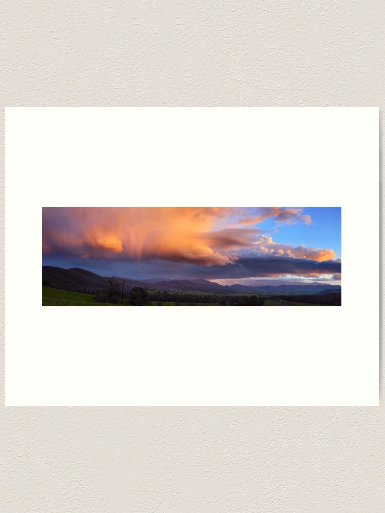 Thumbnail 2 of 3, Art Print, Stormy Sunset over Happy Valley, Myrtleford, Victoria, Australia designed and sold by Michael Boniwell.