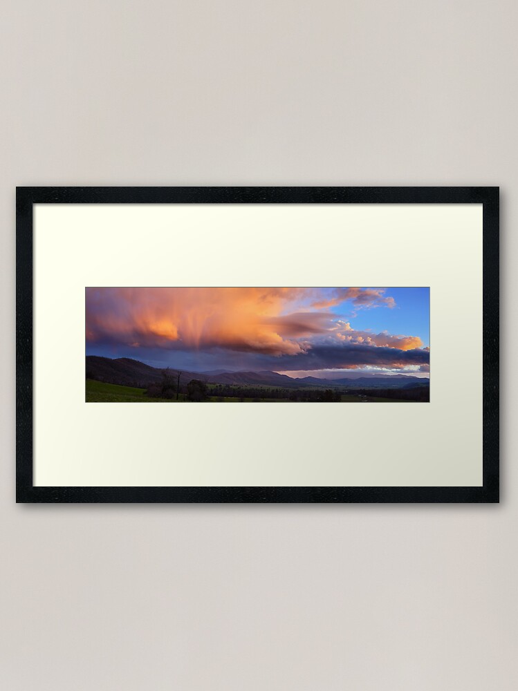 Thumbnail 2 of 7, Framed Art Print, Stormy Sunset over Happy Valley, Myrtleford, Victoria, Australia designed and sold by Michael Boniwell.