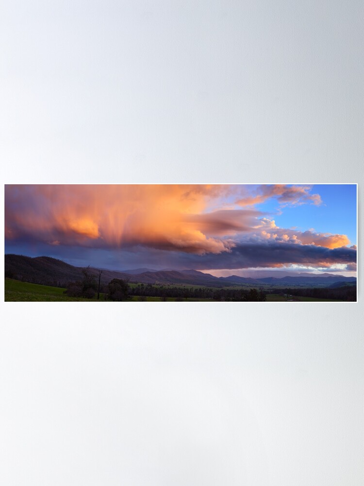 Thumbnail 1 of 3, Poster, Stormy Sunset over Happy Valley, Myrtleford, Victoria, Australia designed and sold by Chockstone.