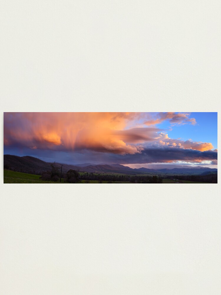 Thumbnail 1 of 3, Photographic Print, Stormy Sunset over Happy Valley, Myrtleford, Victoria, Australia designed and sold by Chockstone.