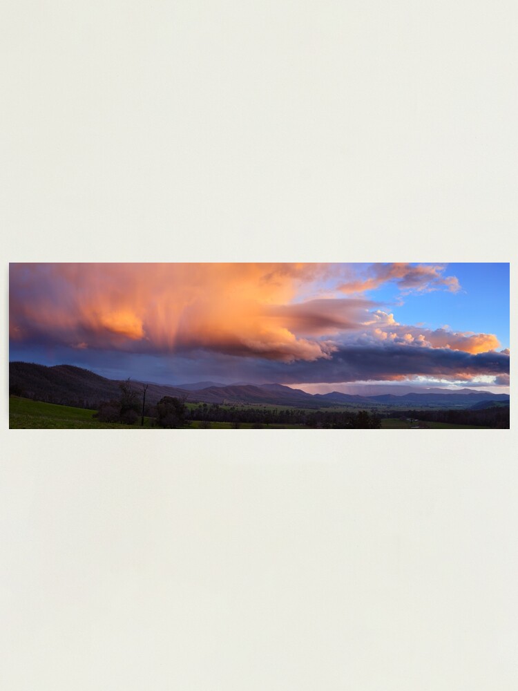 Thumbnail 1 of 3, Photographic Print, Stormy Sunset over Happy Valley, Myrtleford, Victoria, Australia designed and sold by Chockstone.