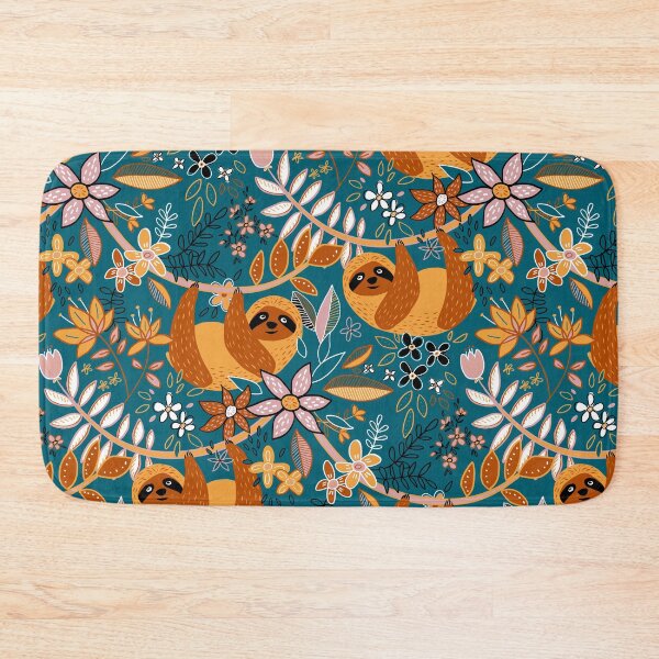Happy Boho Sloth Floral Bath Mat
