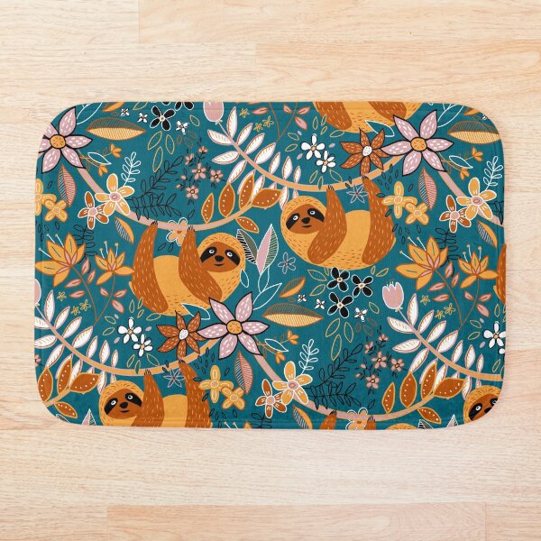 Happy Boho Sloth Floral Bath Mat