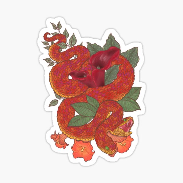 Item preview, Red Bush Viper with Lilies designed and sold by Paige Penrose.