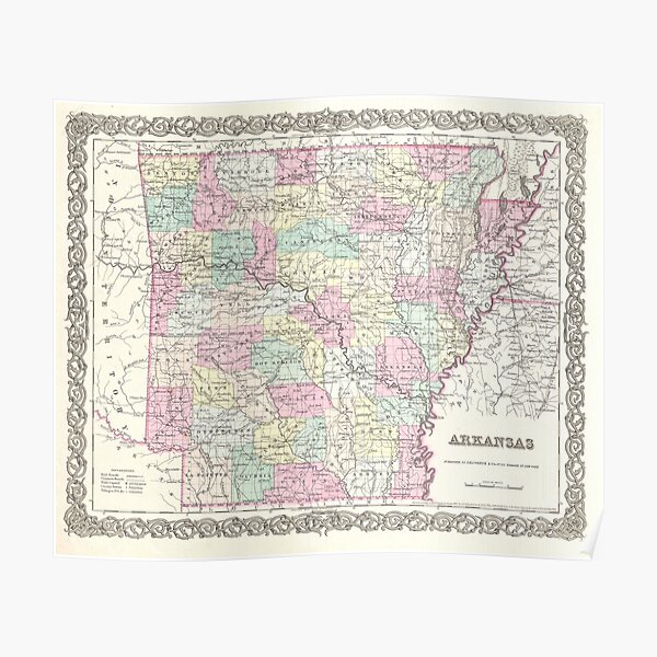 36x24 Poster The Natural State Map Flag , ArtsyCanvas Arkansas 