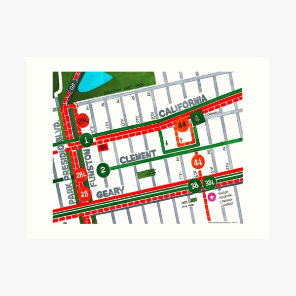 San Francisco map - Inner Richmond Art Print