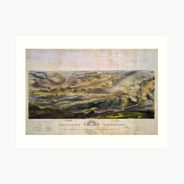 Vintage Map of The Gettysburg Battlefield (1863) Art Print