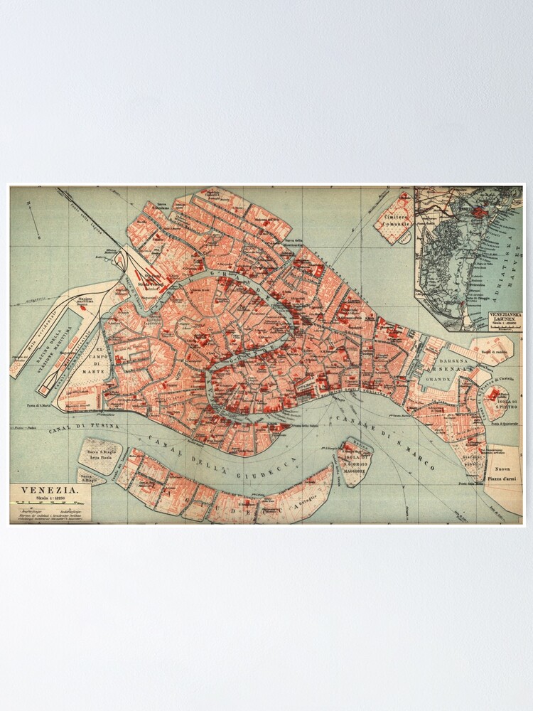 Poster Carte Vintage De Venise Italie 19 Par Bravuramedia Redbubble