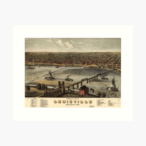 Item preview, Vintage Pictorial Map of Louisville (1876) designed and sold by BravuraMedia.