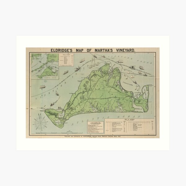 Vintage Map of Marthas Vineyard (1913) Art Print