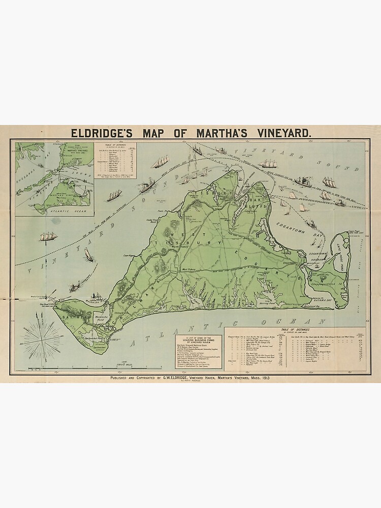 Disover Vintage Map of Marthas Vineyard (1913) Premium Matte Vertical Poster
