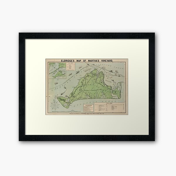 Carte vintage du vignoble de Marthas (1913) Impression encadrée