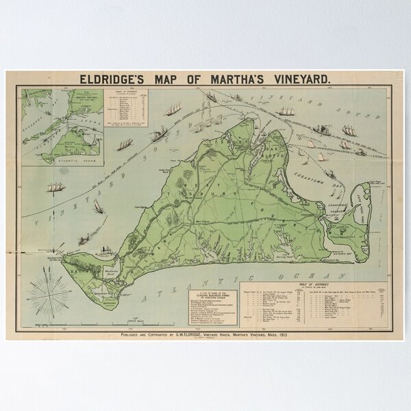 Item preview, Vintage Map of Marthas Vineyard (1913) designed and sold by BravuraMedia.