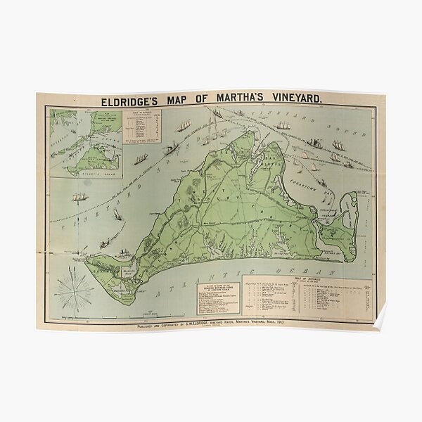 Carte vintage du vignoble de Marthas (1913) Poster