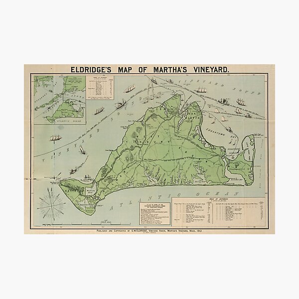 Item preview, Vintage Map of Marthas Vineyard (1913) designed and sold by BravuraMedia.