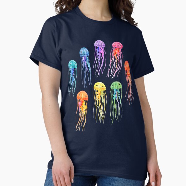Item preview, Rainbow Watercolor Jellies on Dark Teal designed and sold by micklyn.