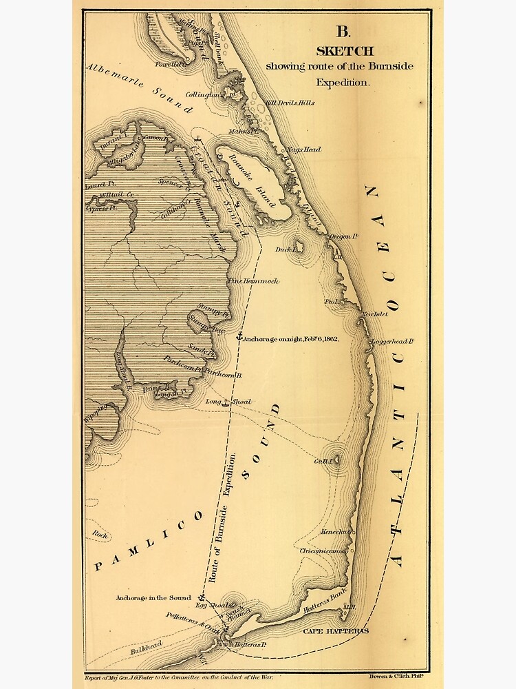  vintage map of the outer banks 1862 art print for sale by