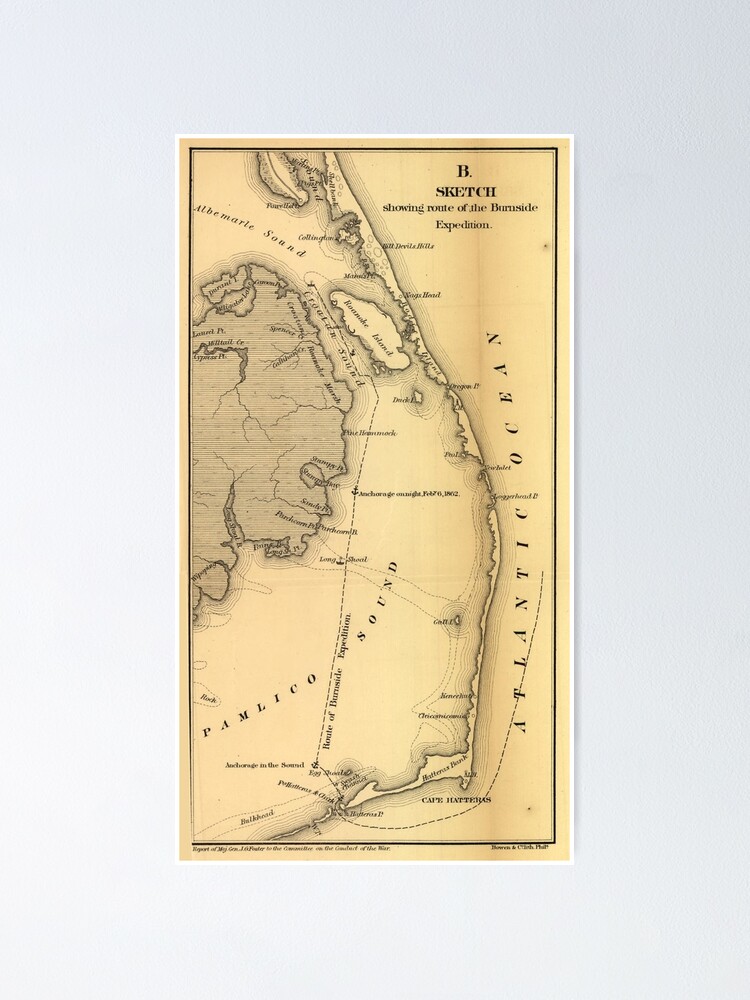 Vintage Map Of The Outer Banks 1862 Poster For Sale By Bravuramedia