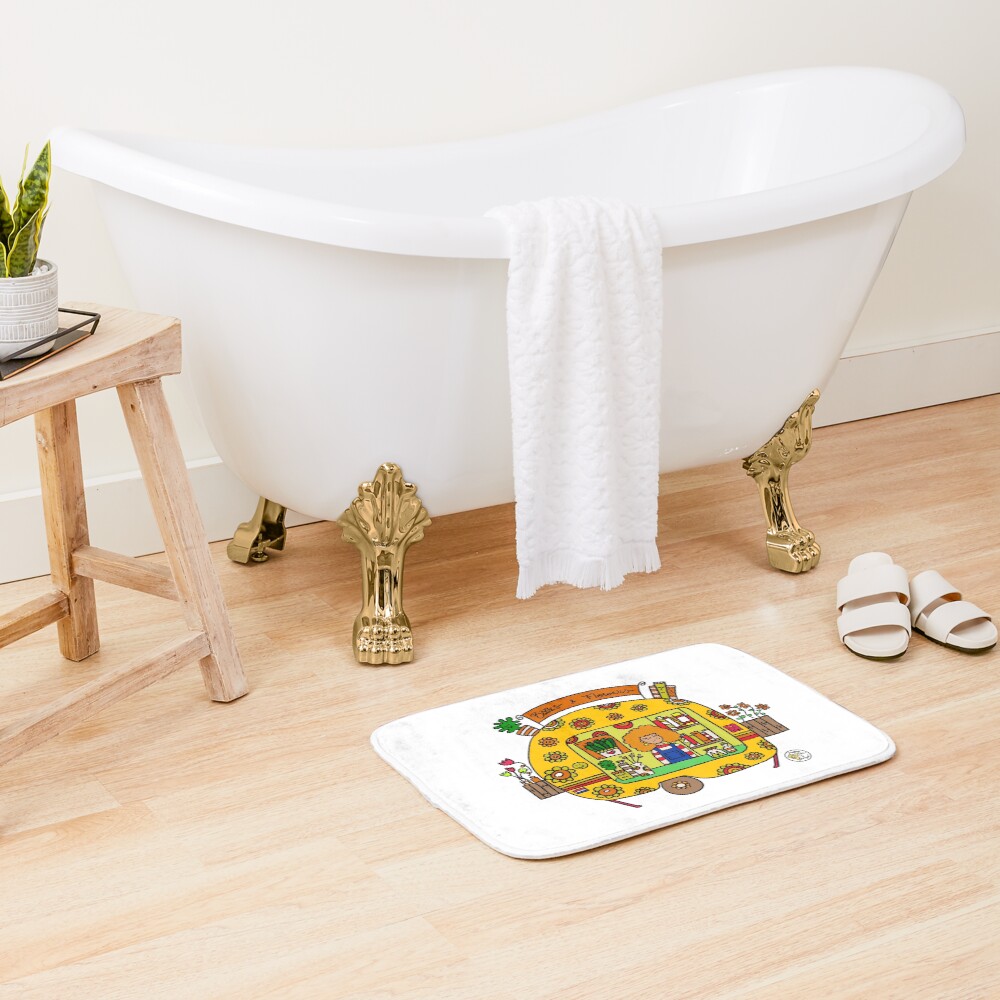 "Flower Power Caravan!" Bath Mat by mellowdays Redbubble