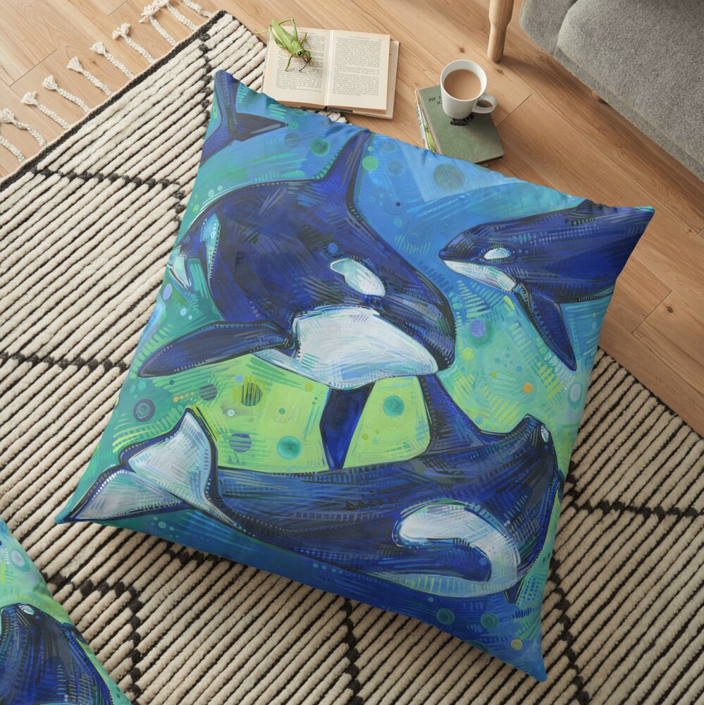 Orcas painting - 2012 Floor Pillow