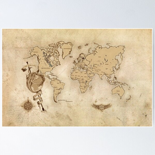 Item preview, World Map (Here be Dragons) designed and sold by Melissa Dekker.