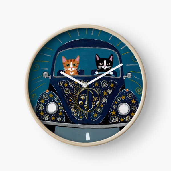 Sun and Stars and Moon Road Trip Cats Clock