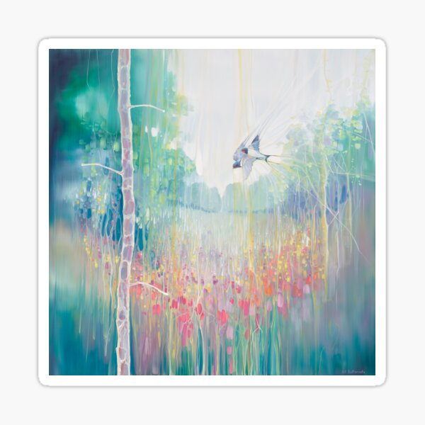 Weaving Summer - a summer meadow with swallows and wildflowers Sticker