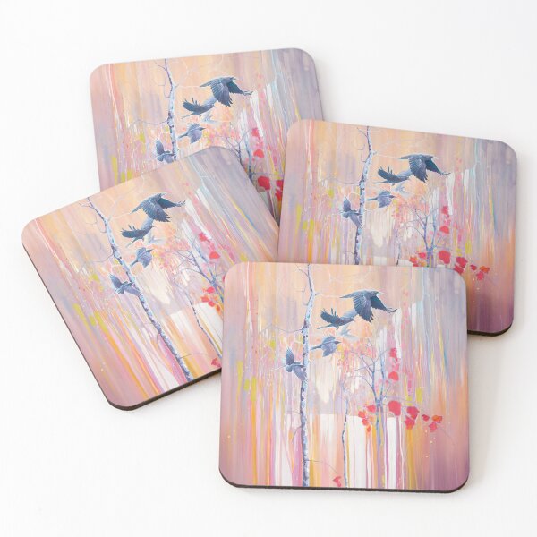 Item preview, The Ravens Quest - flying ravens in semi abstract winter landscape designed and sold by Gill Bustamante.