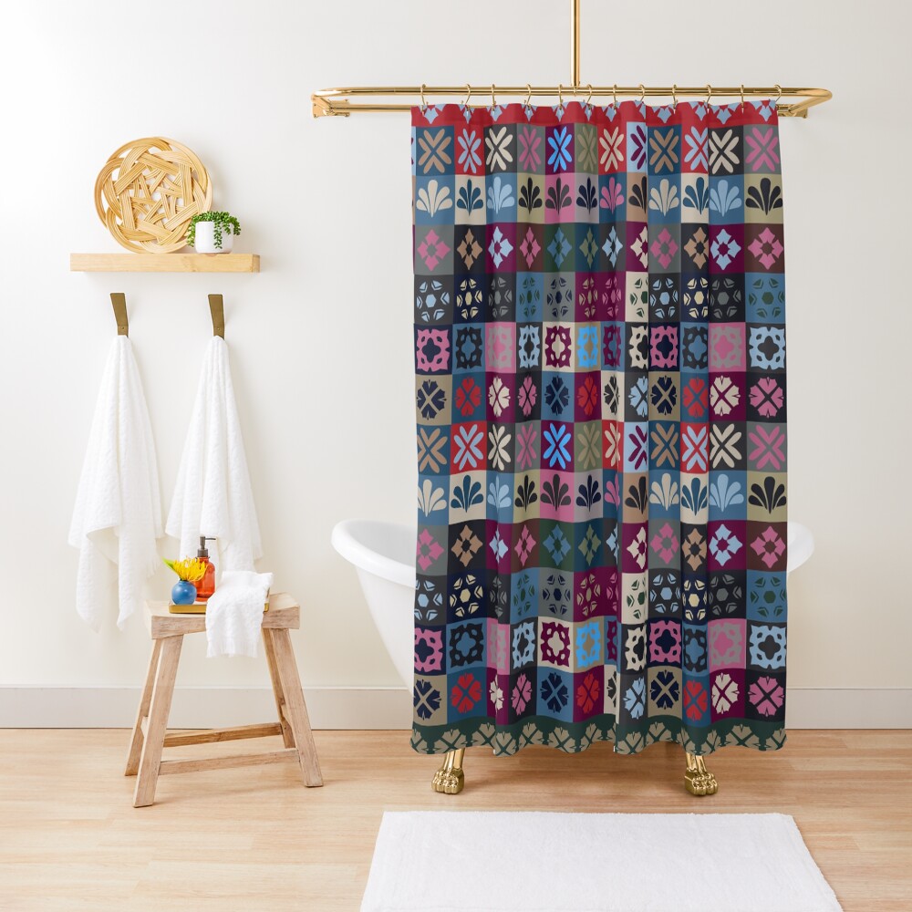 "Checkered Patchwork Tile Pattern " Shower Curtain for Sale by oknoki
