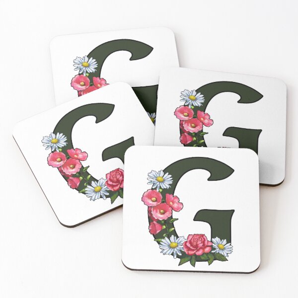 Item preview, Letter G, Initial, Monogram, Alphabet, Pink and White Flowers designed and sold by JoyfulWhimsy.
