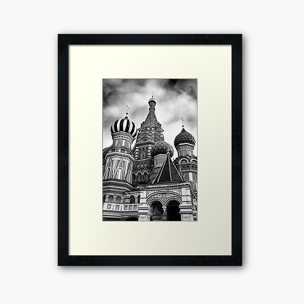 St Basils Cathedral in Moscow Russia Black and white art photo print Framed Art Print