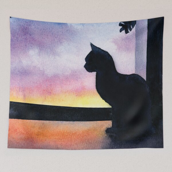 Item preview, Cat Viewing a Sunset in Watercolor designed and sold by Kelly Roy.