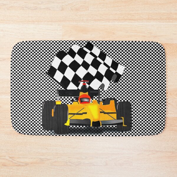 Item preview, Yellow Race Car with Checkered Flag designed and sold by Gravityx9.