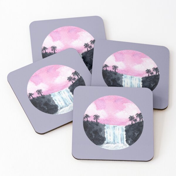 Item preview, Pink Skies and Waterfalls - Round - Watercolour Painting designed and sold by Pattokarts.