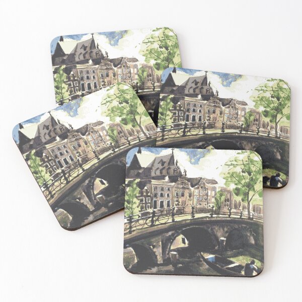 Item preview, Canal Bridge in Amsterdam with Dutch Buildings Netherlands designed and sold by TheJoeyStudio.