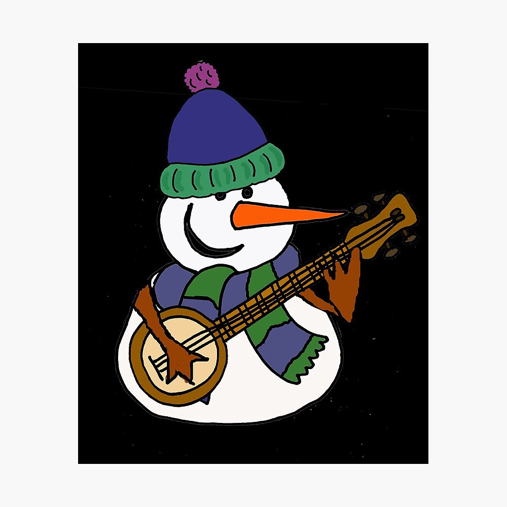 Funny Snowman Playing Banjo Cartoon Poster For Sale By Naturesfancy Redbubble