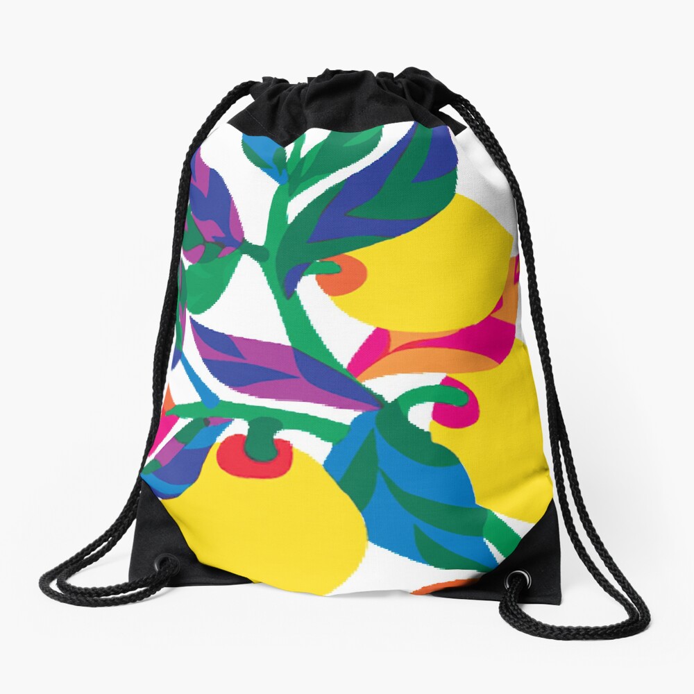 Lemon Abstract Print Drawstring Bag