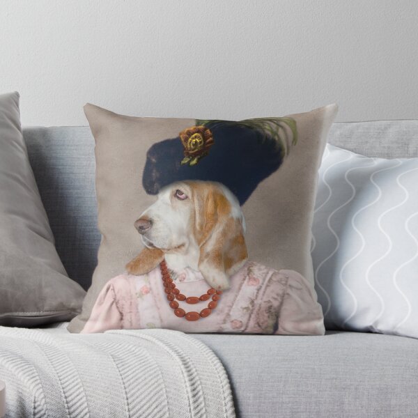 Basset Hound dogs dressed like the Queen. Throw Pillow