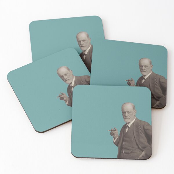 Item preview, Freud with Cigar against a teal blue background designed and sold by kierkegaard.