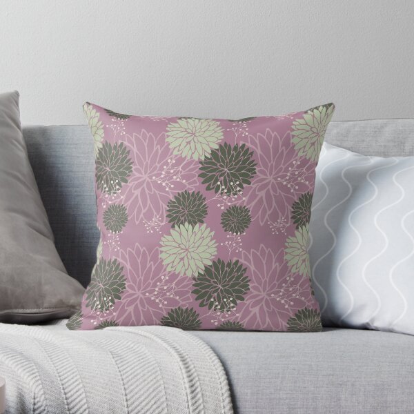 Floral pattern in purple and green Throw Pillow