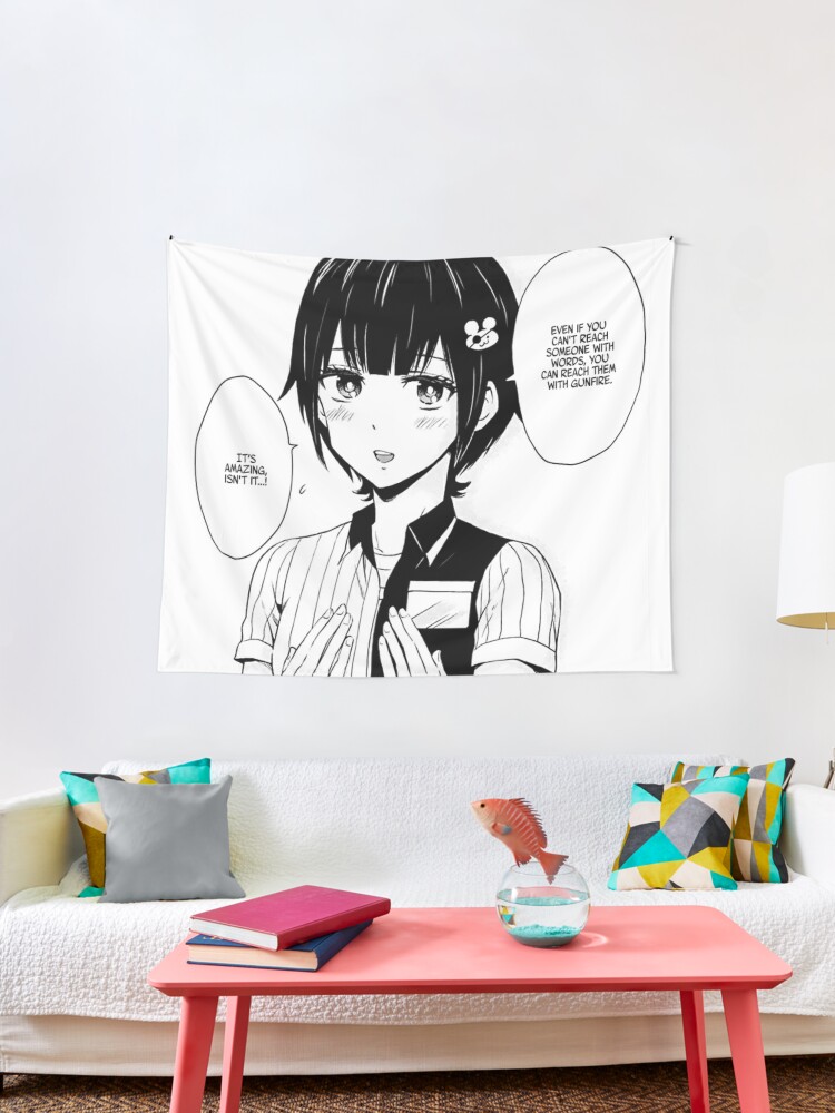 Tela decorativa «La linda chica de anime quiere disparar a las personas que  no hablan su idioma.» de RagsPete | Redbubble