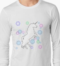 Dancing Cosmic Unicorn with Rainbow Stars Long Sleeve T-Shirt