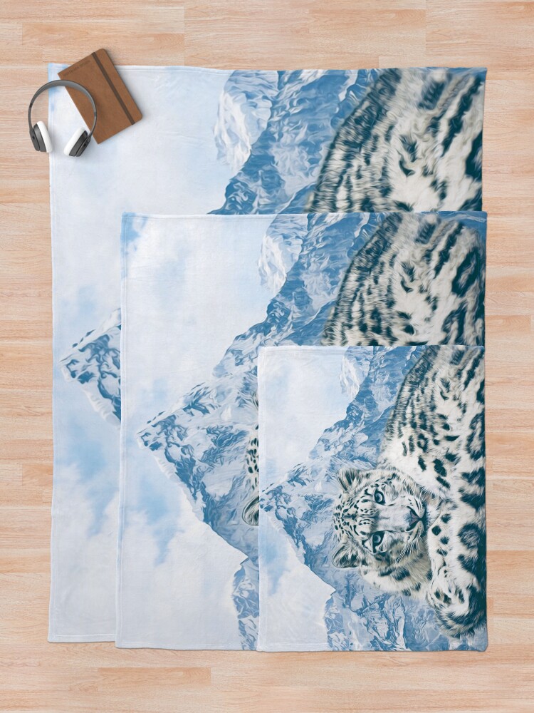 Thumbnail 5 of 6, Throw Blanket, Snow Leopard Over the Mountains designed and sold by SpeculationsArt.