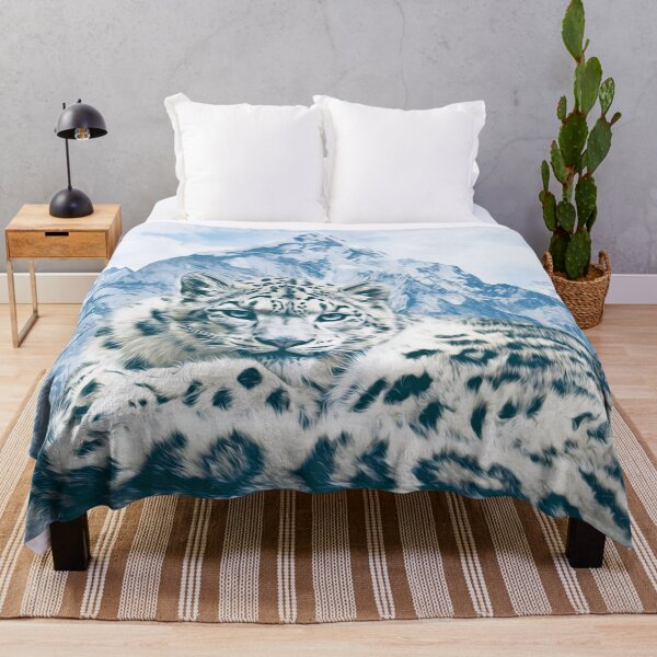 Snow Leopard Over the Mountains Throw Blanket