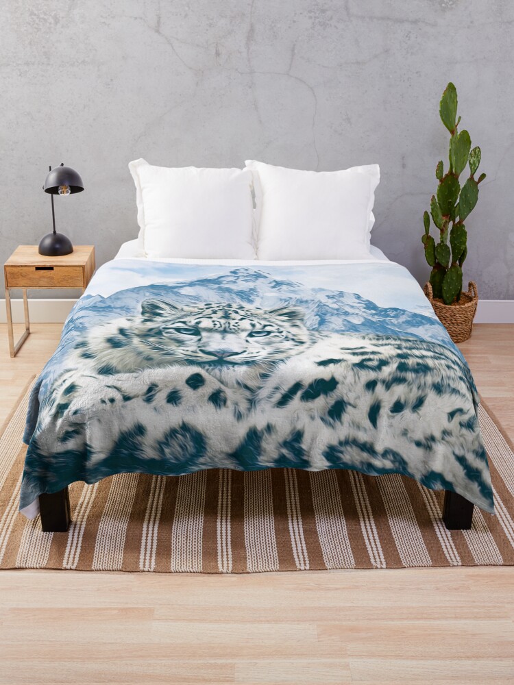 Thumbnail 1 of 6, Throw Blanket, Snow Leopard Over the Mountains designed and sold by SpeculationsArt.